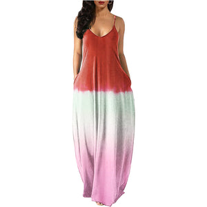 2024Women's Long Sleeveless V Neck Dress