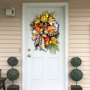 Farmhouse Buffalo Lattice Pumpkin and Sunflower Wreath