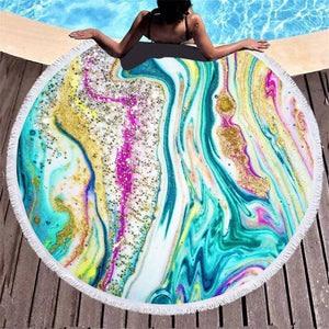 New Marbled Fringed Circular Bathroom Beach Towel