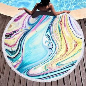 New Marbled Fringed Circular Bathroom Beach Towel