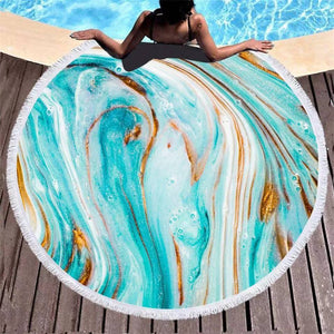 New Marbled Fringed Circular Bathroom Beach Towel