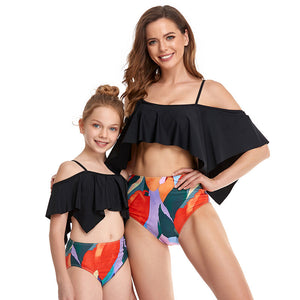 🎉Spring Sale 50% Off - Off Shoulder Top & Stripe Bottom Mommy and Me Swimsuit