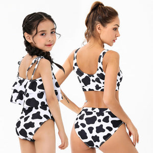 Black And White Pattern Bikini Mommy And Me Swimsuit
