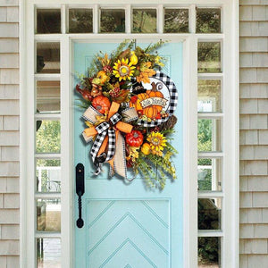 Farmhouse Buffalo Lattice Pumpkin and Sunflower Wreath