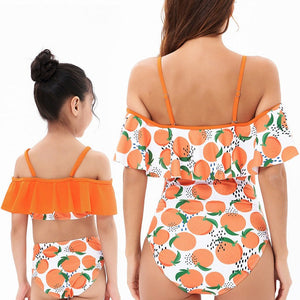 Orange Printed One-piece Mommy And Me Swimsuit
