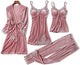 Women Sexy Velvet Pajamas Sets Warm Sleepwear Lace V-Neck 4 Piece Sets with Chest Pads