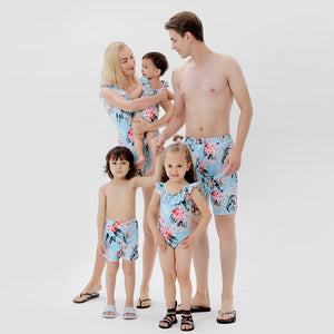 🎉Spring Sale 50% Off - Family Matching Blue Pink Flower Printed Swimsuits
