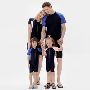 Family Matching Zip-up Blue Pink Swimsuits