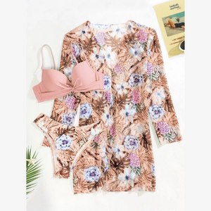 「🎉Spring Sale - 40% Off」Floral Print Three Piece Bikini Set Swimsuit