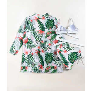 Tropical Twist Front High Waisted Three Piece Swimsuit