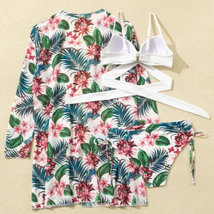Tropical Twist Front High Waisted Three Piece Swimsuit