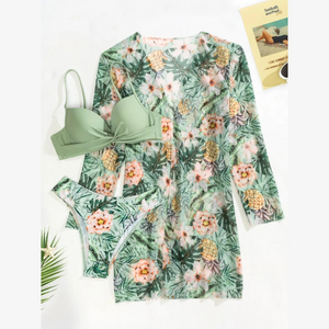 「🎉Spring Sale - 40% Off」Floral Print Three Piece Bikini Set Swimsuit