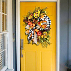 Farmhouse Buffalo Lattice Pumpkin and Sunflower Wreath