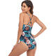 Plunge Mesh Design Halter One Piece Swimsuit