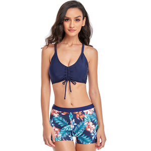 Sunflower Print Drawstring Bikini Set Swimsuit