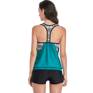 Retro Halter Ruched Two Piece Floral Swimsuit