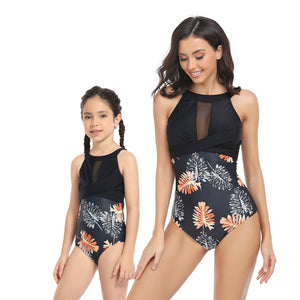 🎉Spring Sale 50% Off - Halter Floral Transparent One-Piece Mommy and Me Swimsuit