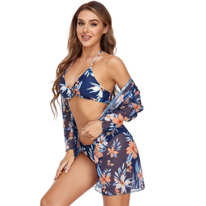 Three Piece Mesh Tummy Control Bikini Long Swimsuit