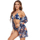 Three Piece Mesh Tummy Control Bikini Long Swimsuit