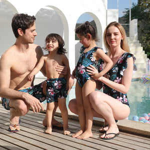 🎉Spring Sale 50% Off - Family Matching Black Green Leaves Printed Swimsuits