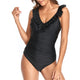「🎉Spring Sale - 40% Off」V Neck Ruffled  One-Piece Lace Up Swimsuit
