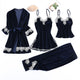 Women Sexy Velvet Pajamas Sets Warm Sleepwear Lace V-Neck 4 Piece Sets with Chest Pads