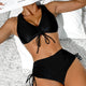 Lace Up Black High Waisted Bikini Two Piece Swimsuit