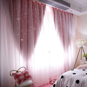 Princess Double Layer Blockout Curtain with Hollow out Stars