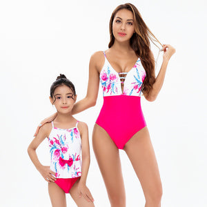 One Piece& Floral Top Mommy and Me Swimsuit