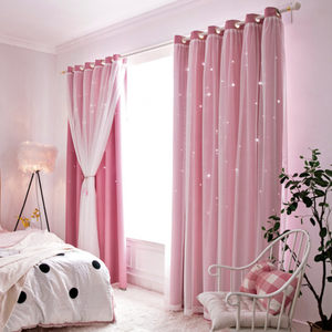 Princess Double Layer Blockout Curtain with Hollow out Stars
