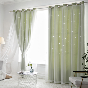 Princess Double Layer Blockout Curtain with Hollow out Stars