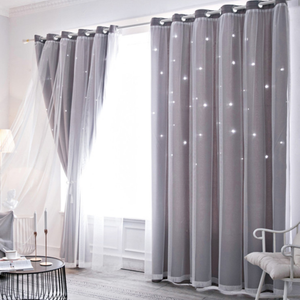 Princess Double Layer Blockout Curtain with Hollow out Stars