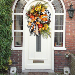 Farmhouse Buffalo Lattice Pumpkin and Sunflower Wreath